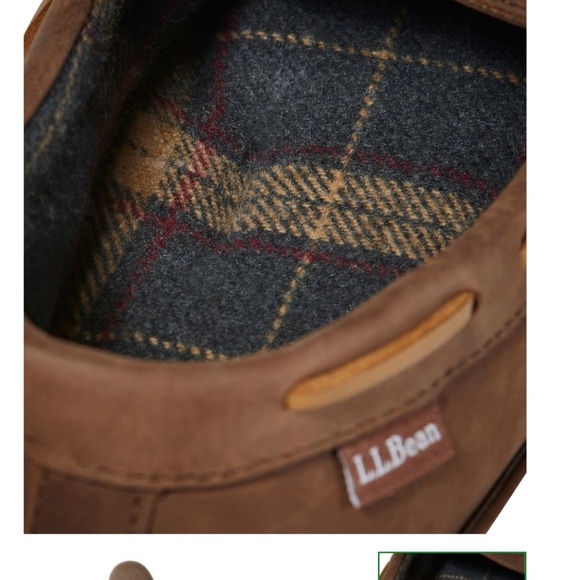 L.L. Bean Men\'s Brown Leather Loafers Handsewn Slippers, Flannel-Lined brand new main image 10
